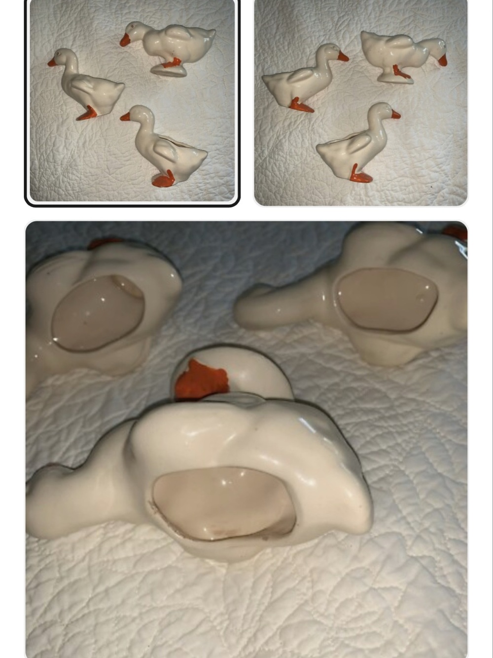 Set Of 3 Vintage Mid Century Ceramic White Orange Duck Air Planters